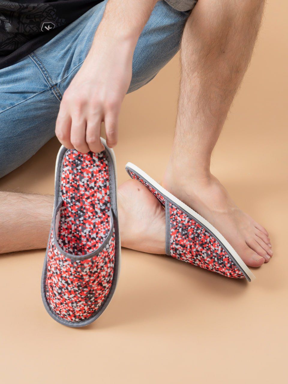 Тапочки домашние С-6МТП-МР - мозаика/красный