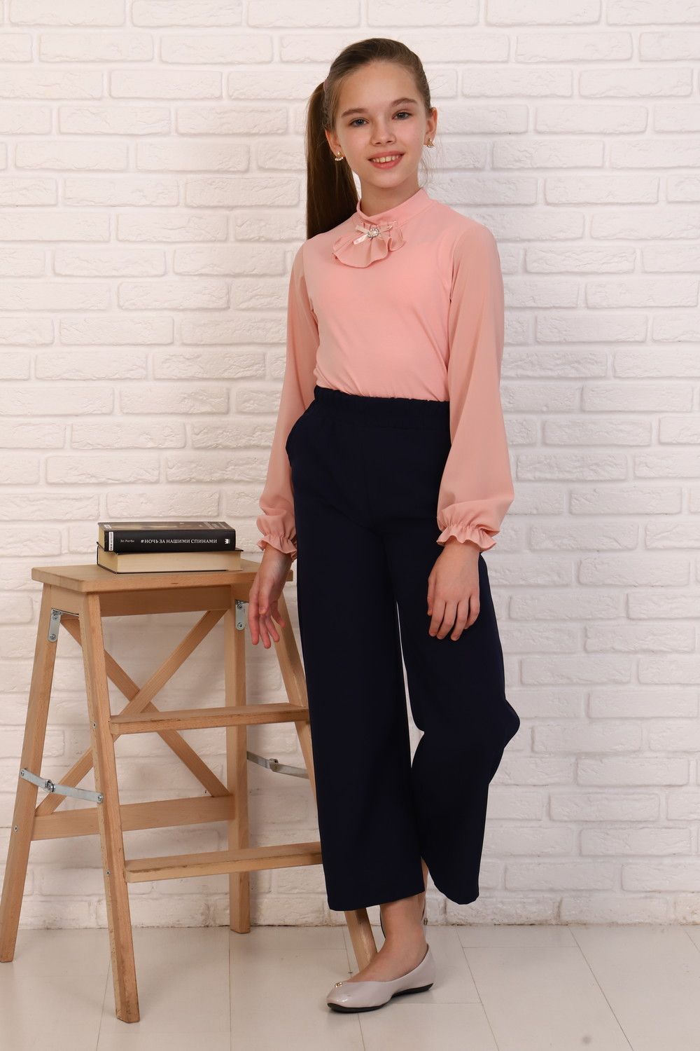 Блузка Сентябрина длинный рукав детская - пудра