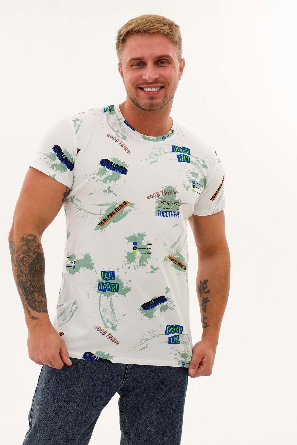 Футболка 006 - бело-зеленый