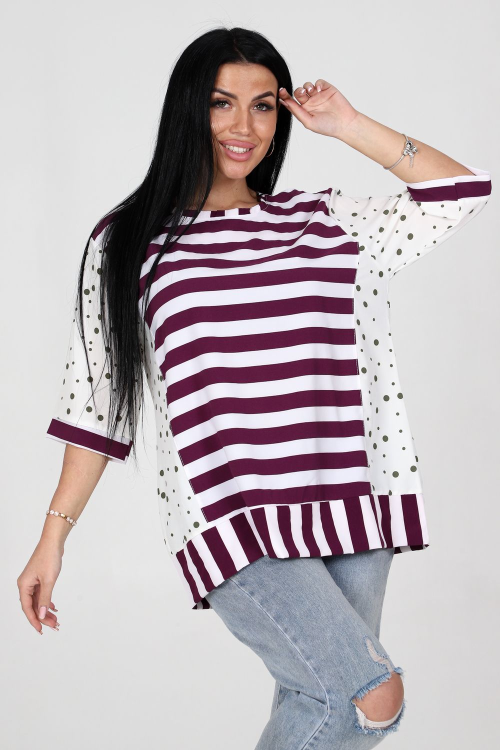 Туника 52290 - сиреневый+зеленый горох