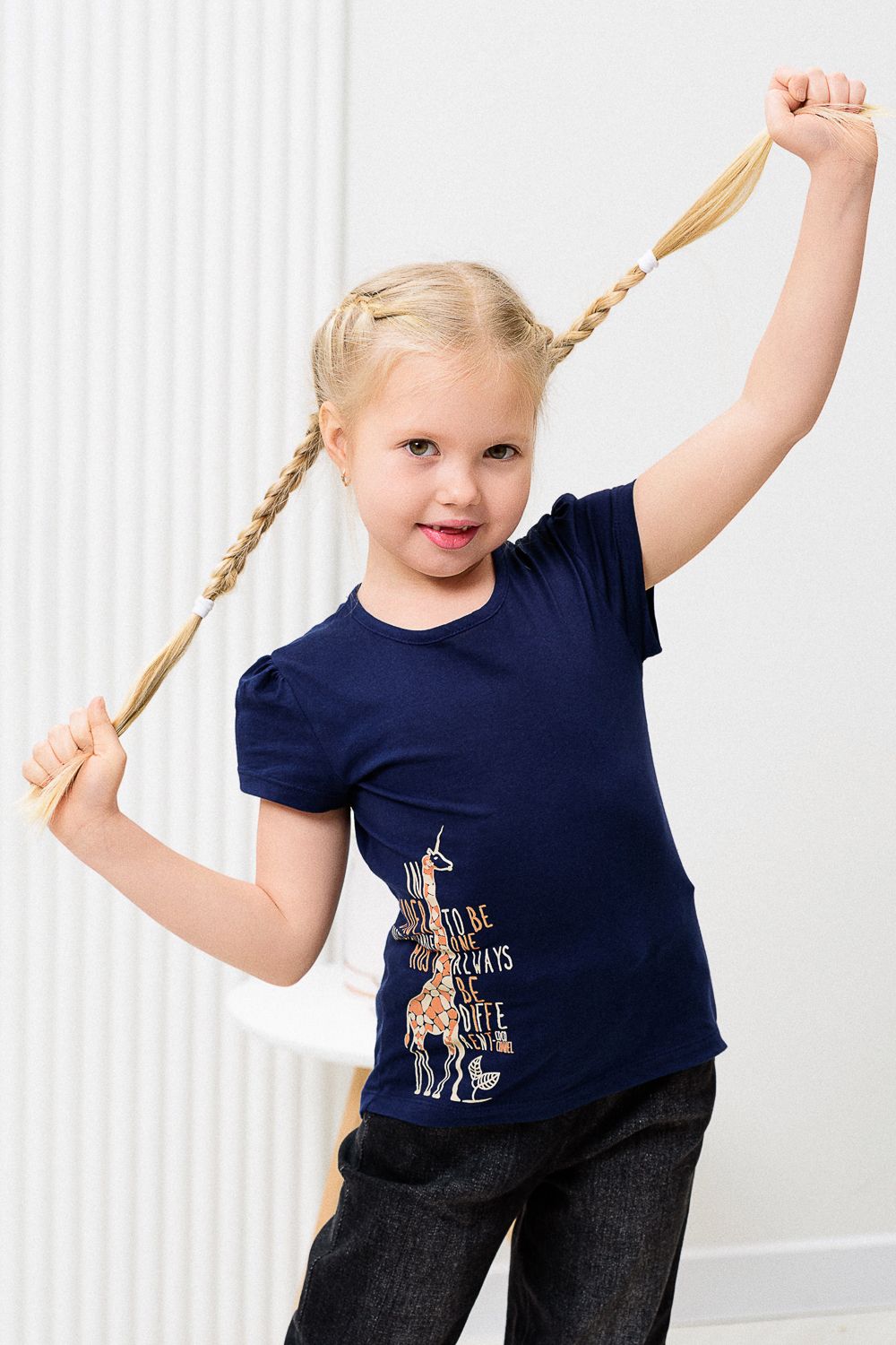 M124 футболка для девочки - темно-синий