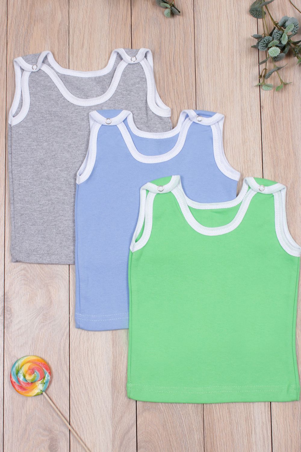 Комплект 2+1 майка кнопка интерлок в ассортименте арт. МКН-ИН/ассортимент - ассорти