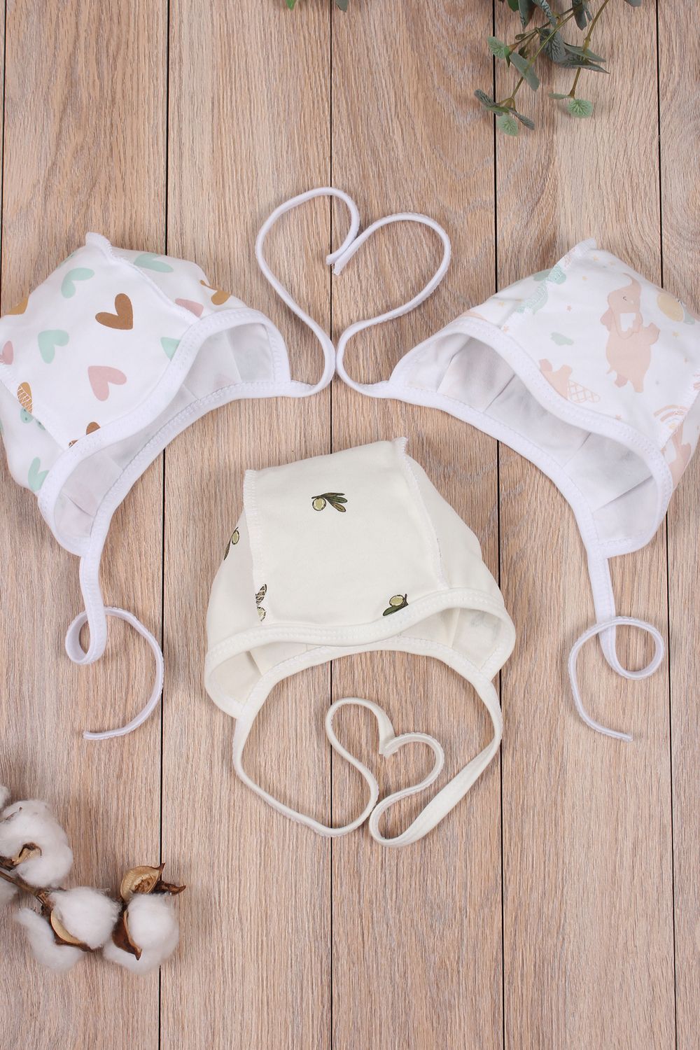 Набор 3 чепчика интерлок для девочки в ассортименте арт.ЧП-3ИД/ассортимент - ассорти