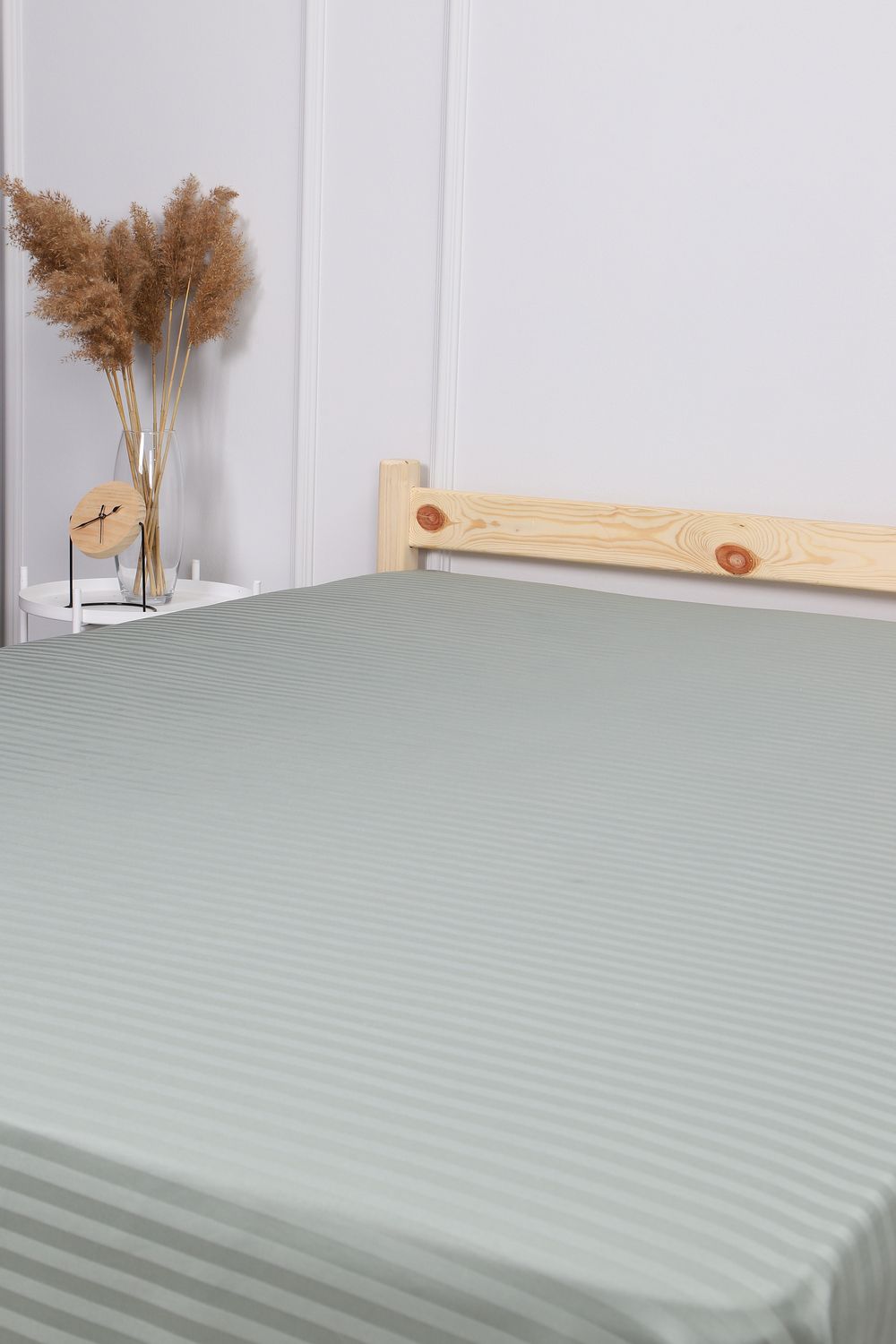 Простыня на резинке из страйп-сатина Комфорт - фисташковый