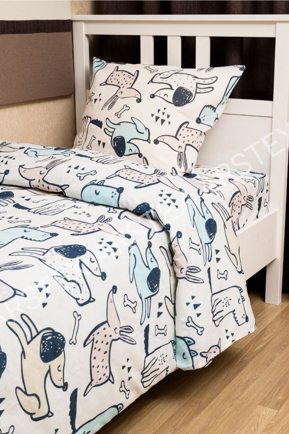 КПБ Pet dogs бязь 1,5 сп с 1 наволочкой - голубой