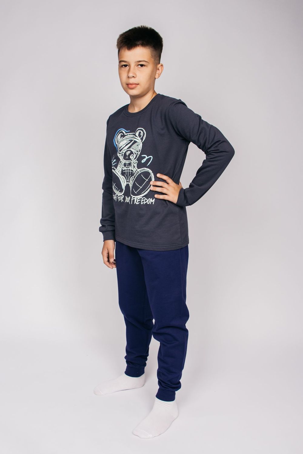 Пижама для мальчика 92214 - темно-серый/т.синий