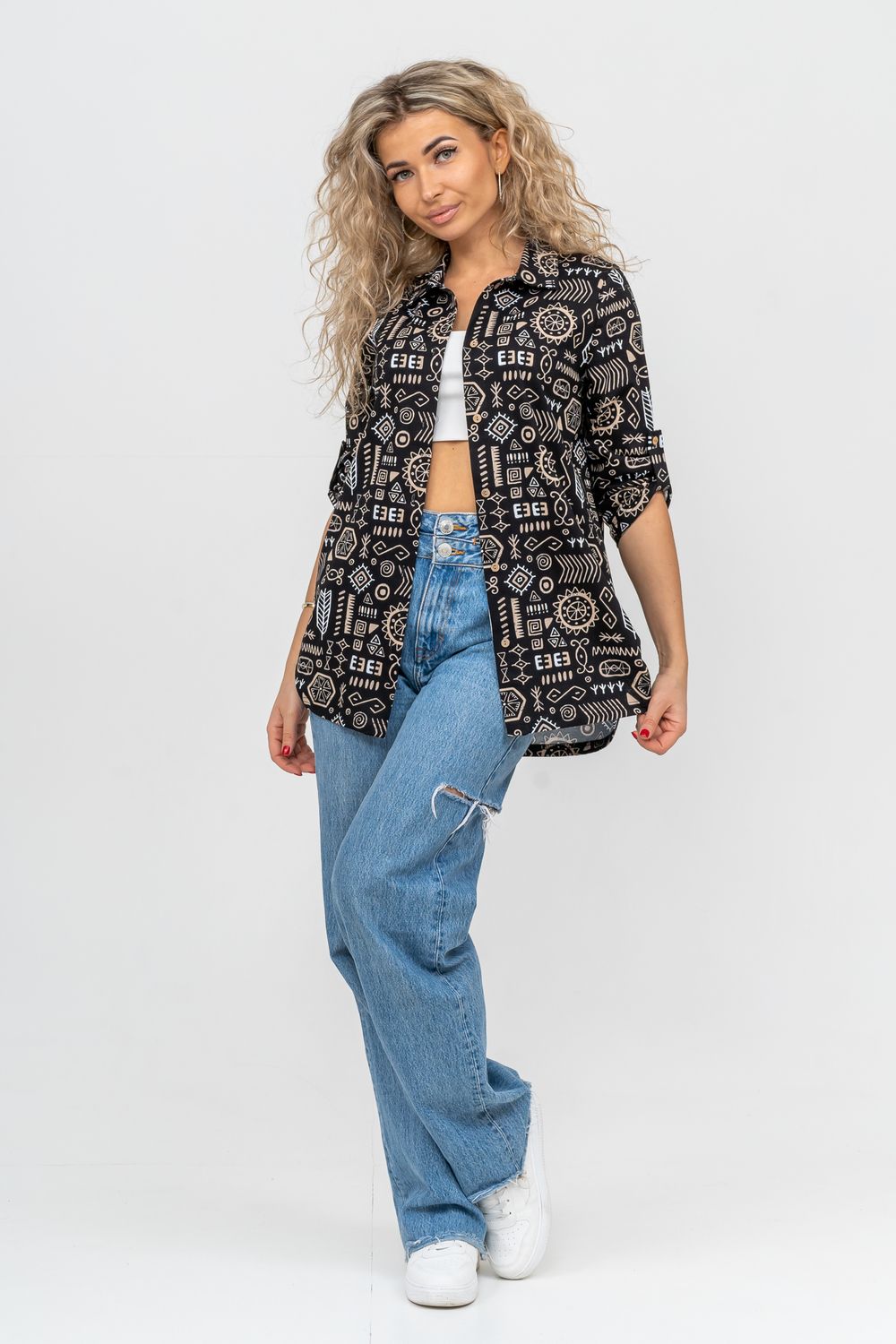 Туника 36689 - черный с бежевым