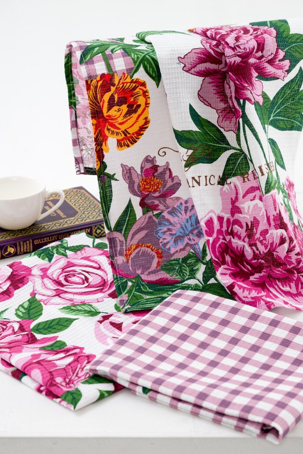 Набор вафельных полотенец Мартина - белый+розовый