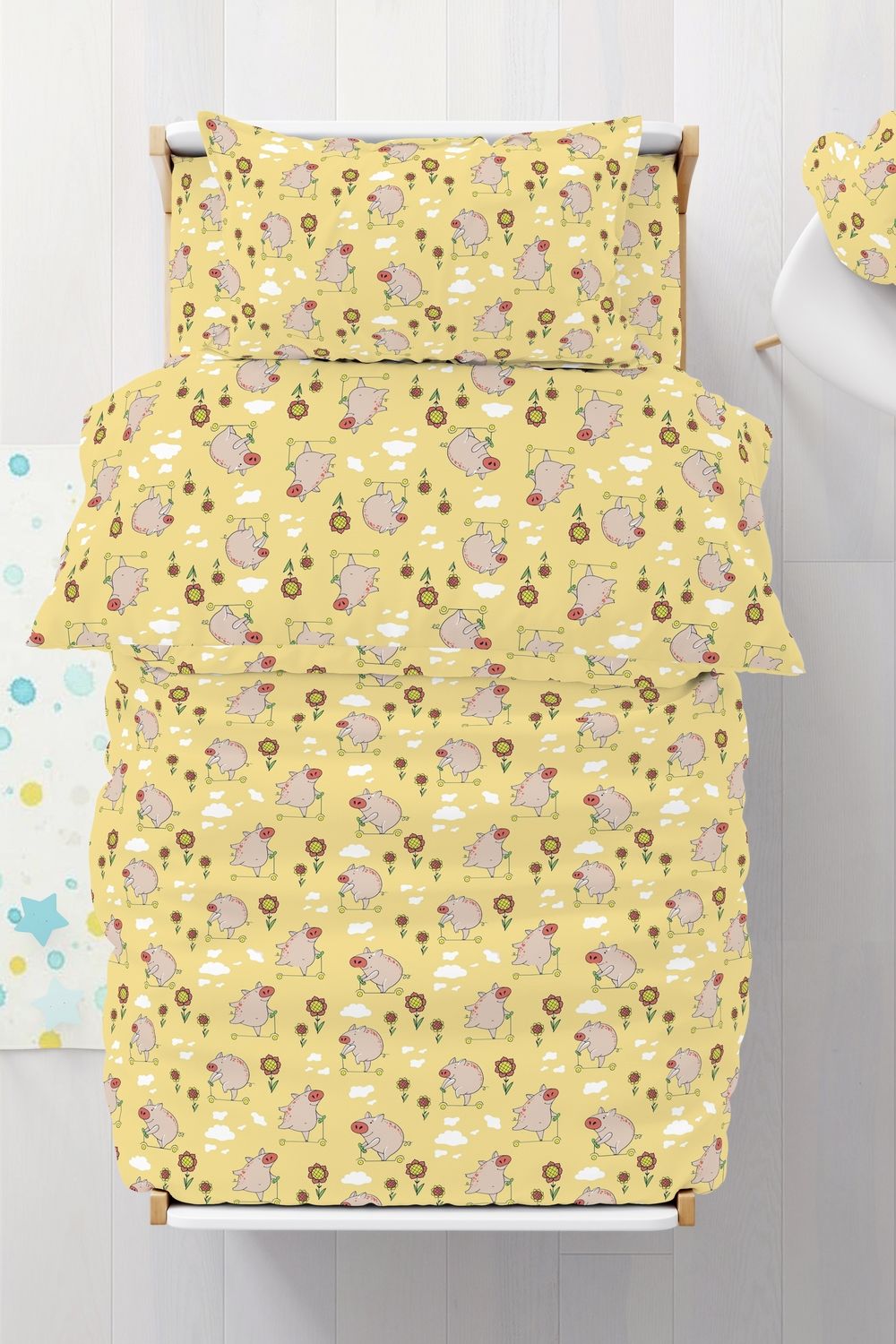 КПБ Свинки бязь 1,5 сп - желтый