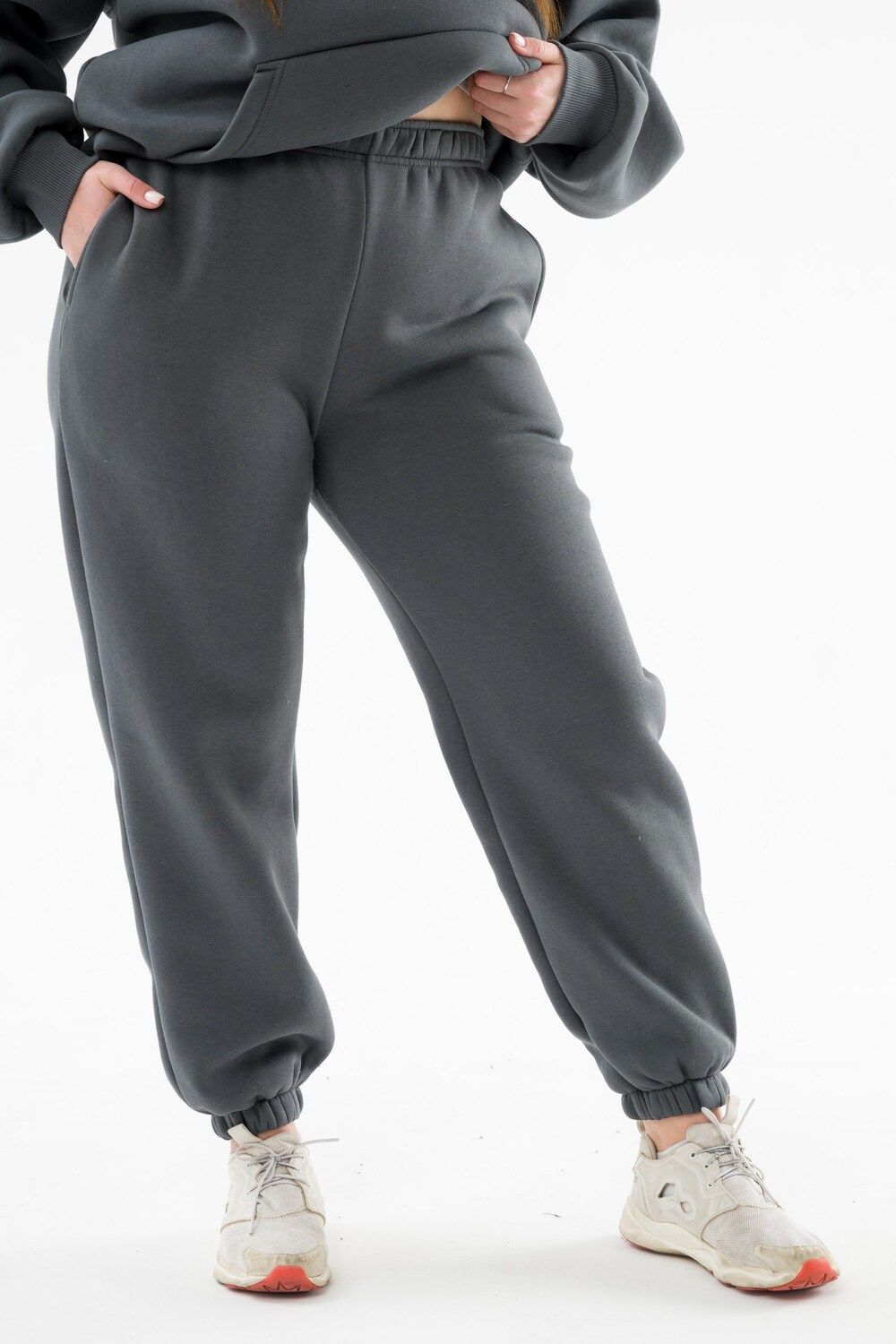 Брюки 89603 с начесом теплые костюмные - графитовый