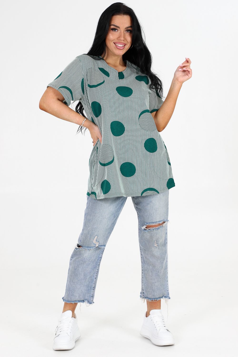 Туника 6087 - зеленая полоска