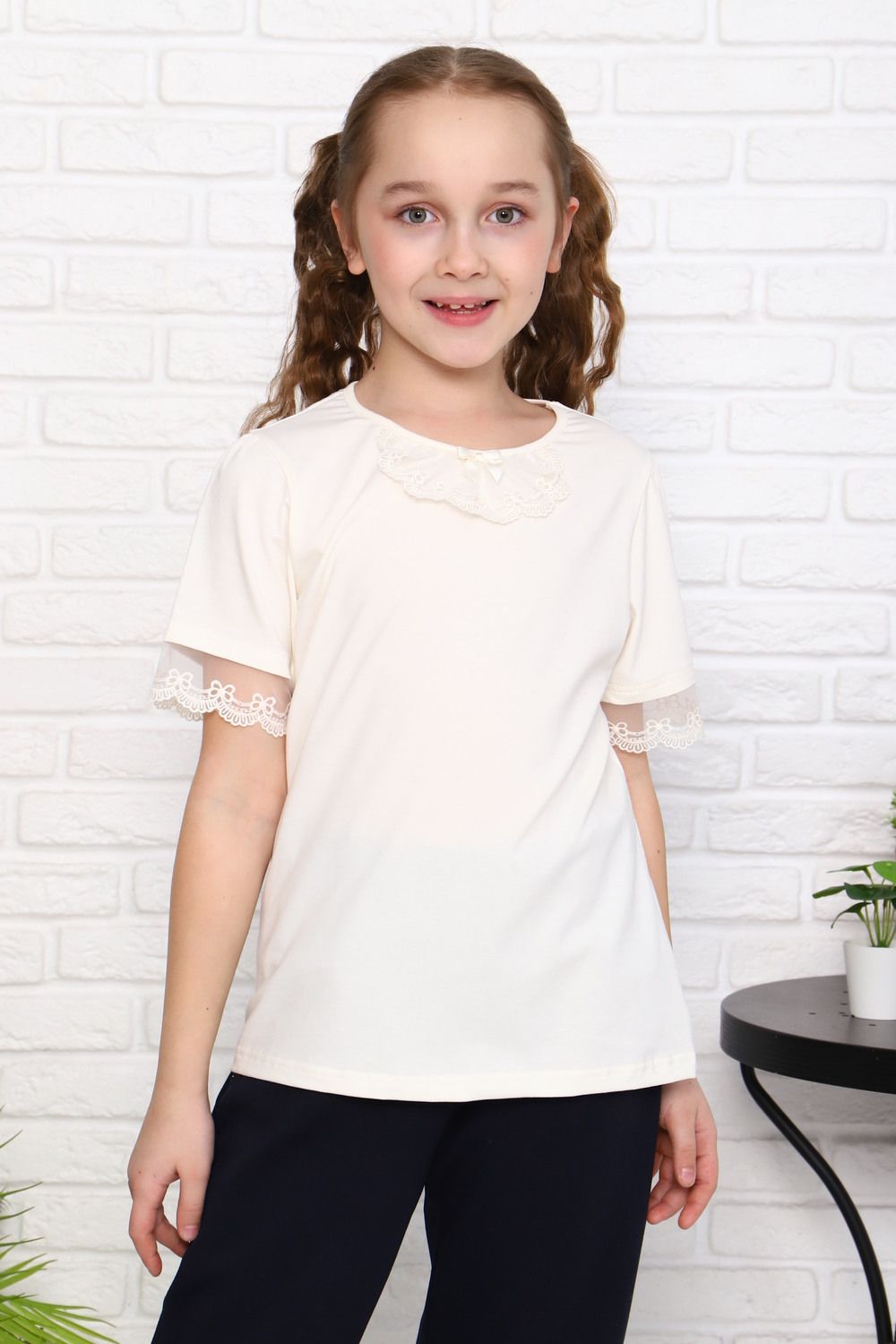 Олеся короткий рукав блузка детская - экрю
