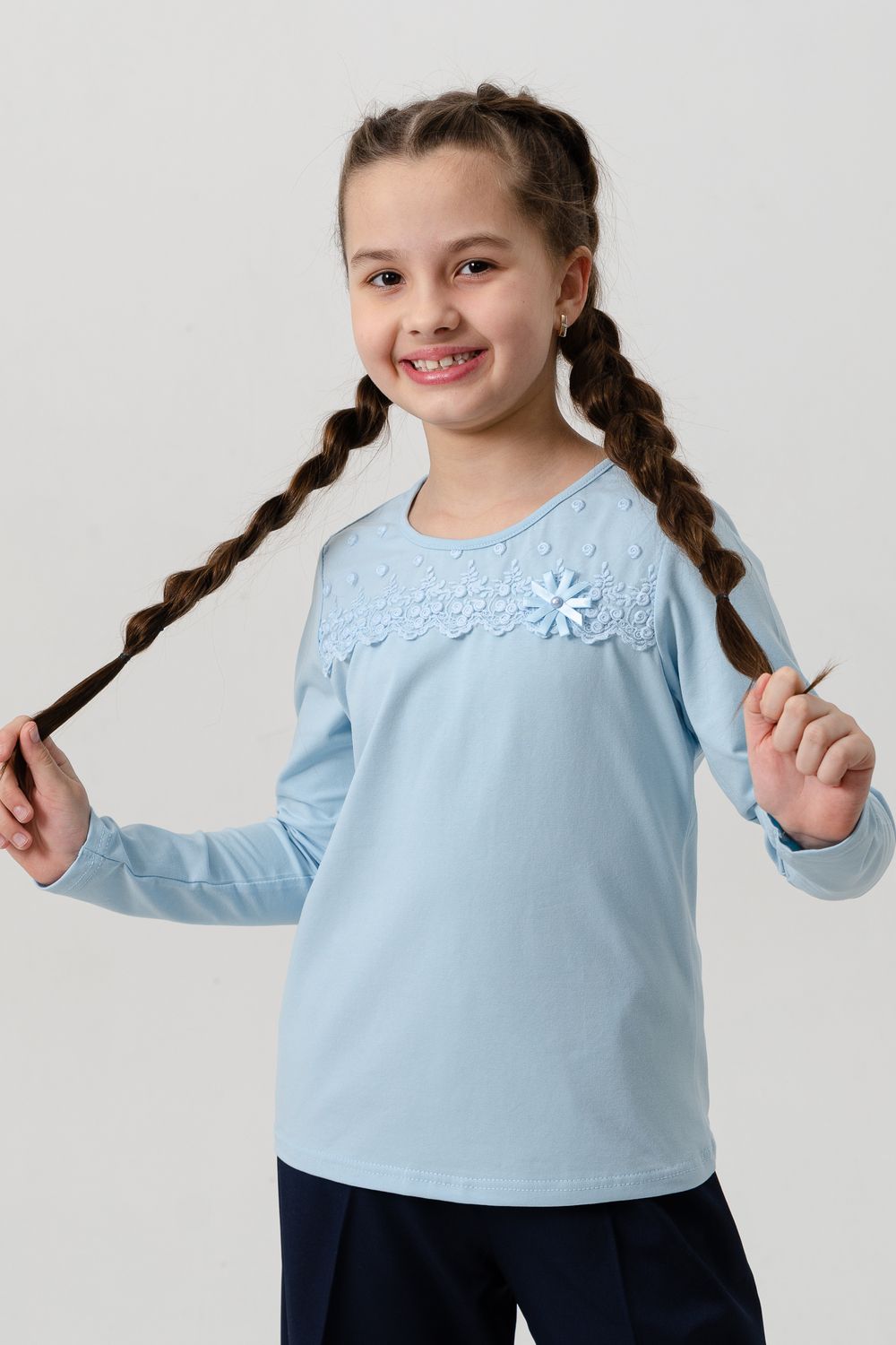 Мимоза блузка длинный рукав - голубой