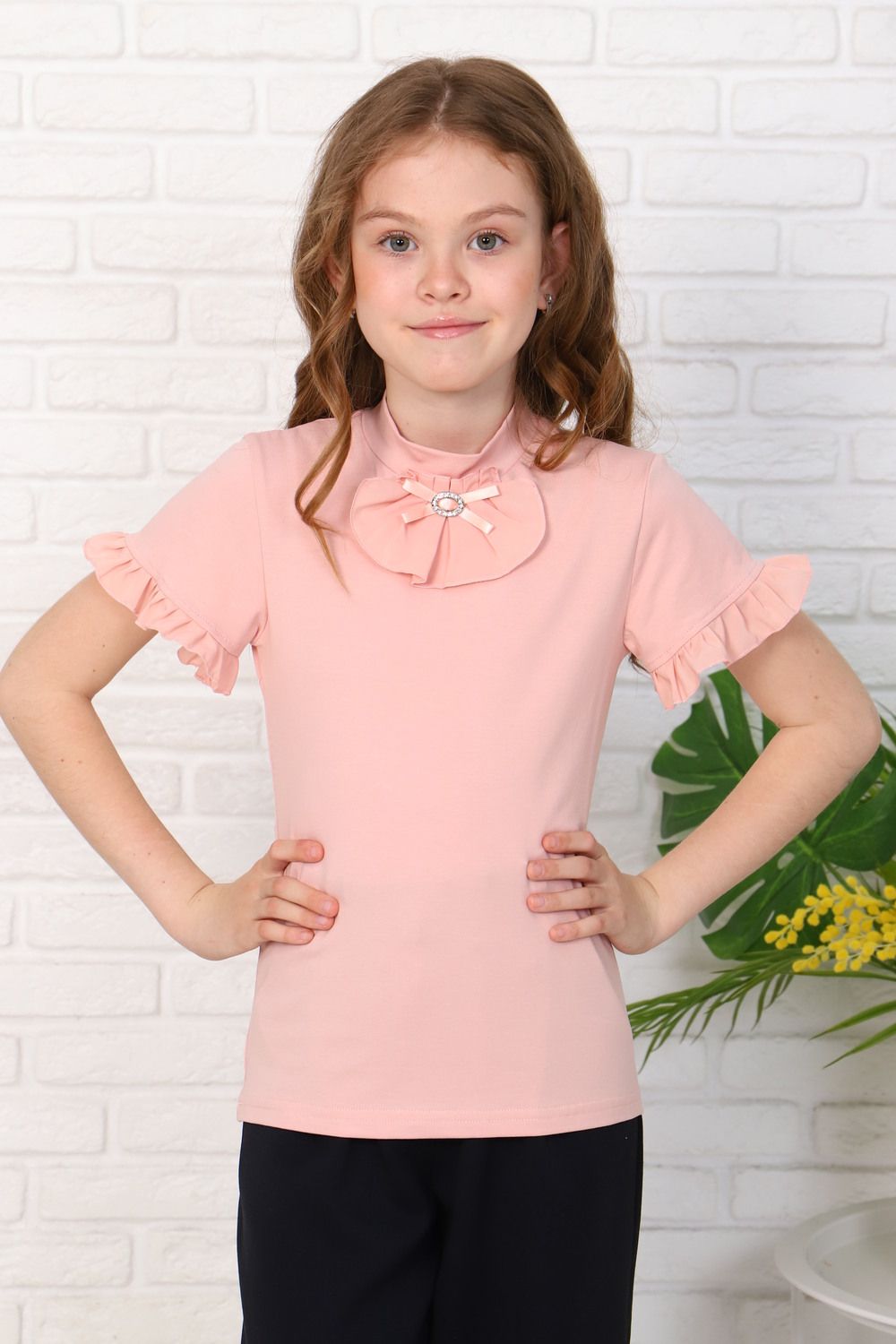 Сентябрина короткий рукав блузка детская - пудра