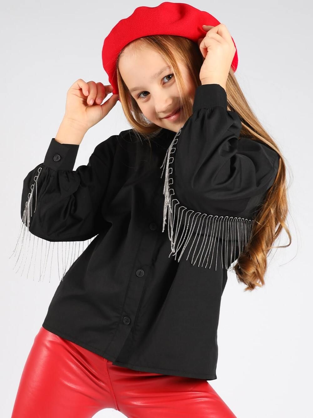 Блузка-рубашка с цепочками  SP1018 - черный