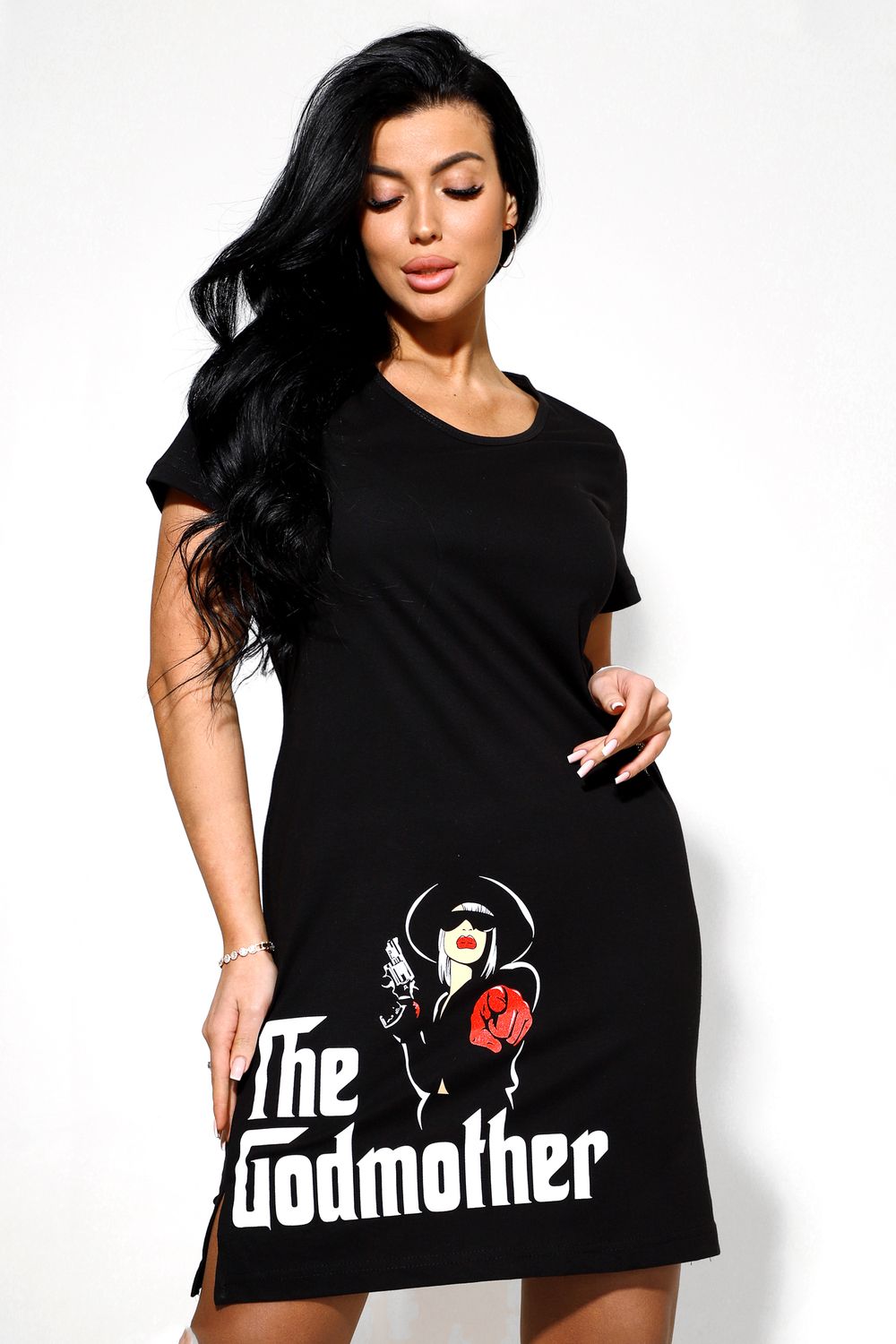 33516 Туника черная с принтом - черный