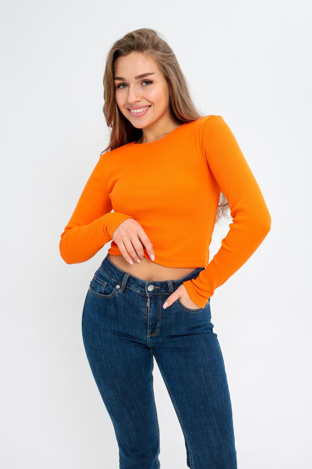 Лонгслив укороченный 100015 - оранжевый