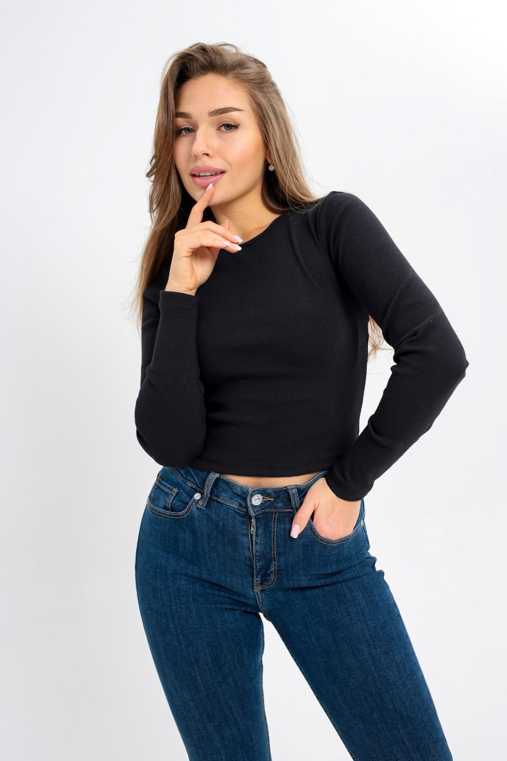 Лонгслив укороченный 100015 - черный