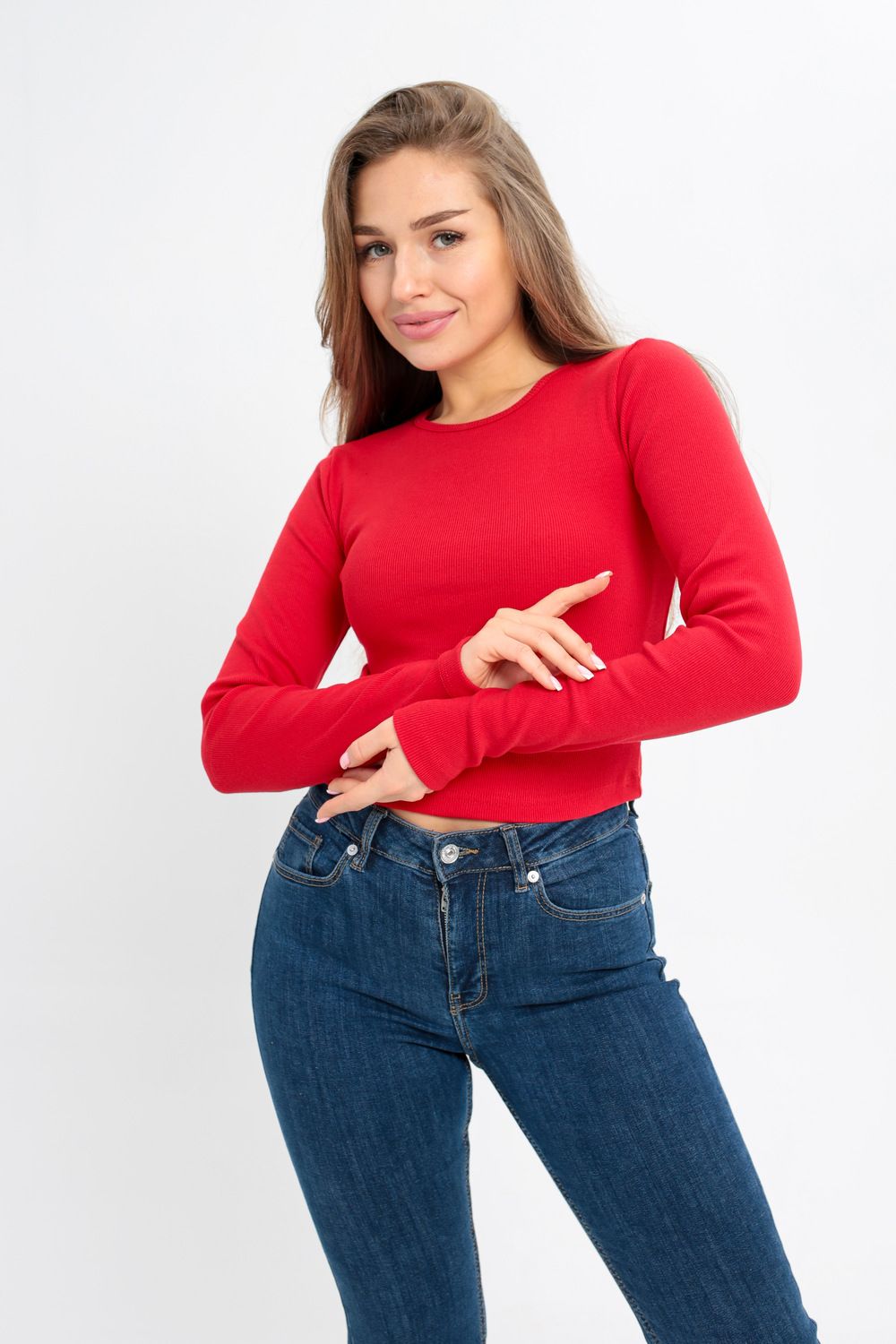 Лонгслив укороченный 100015 - алый