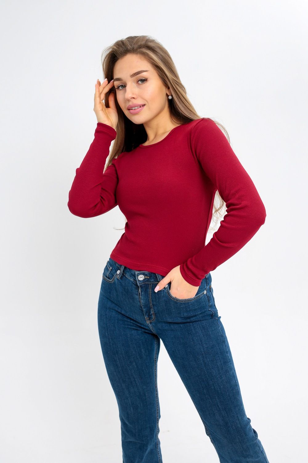 Лонгслив укороченный 100015 - вишня