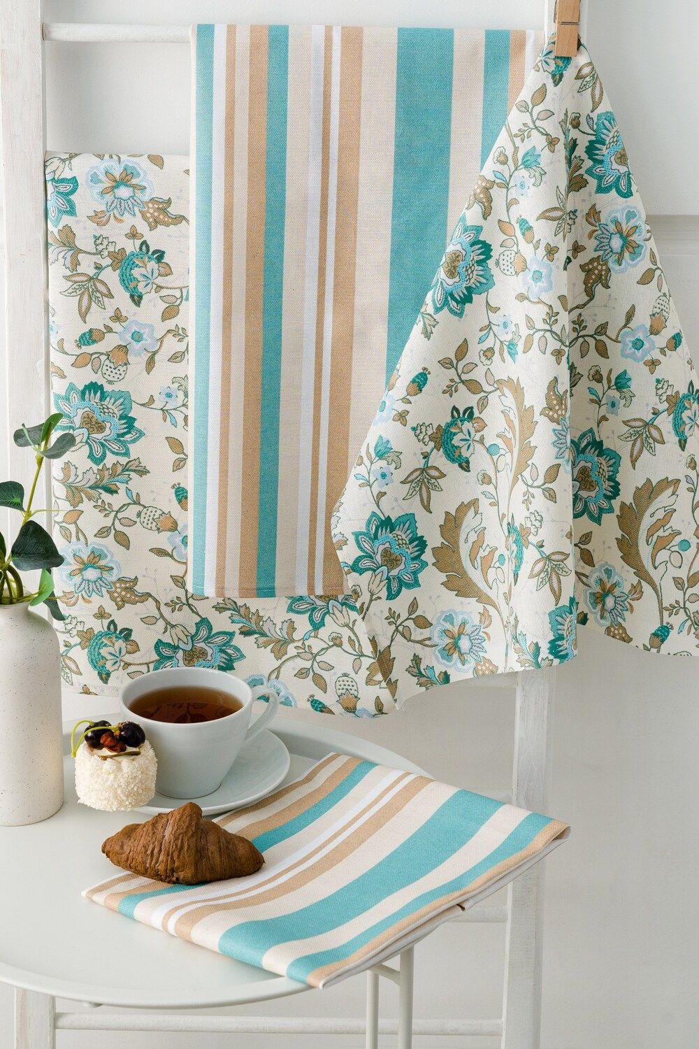 Полотенца кухонные Китайские цветы - белый/зеленый