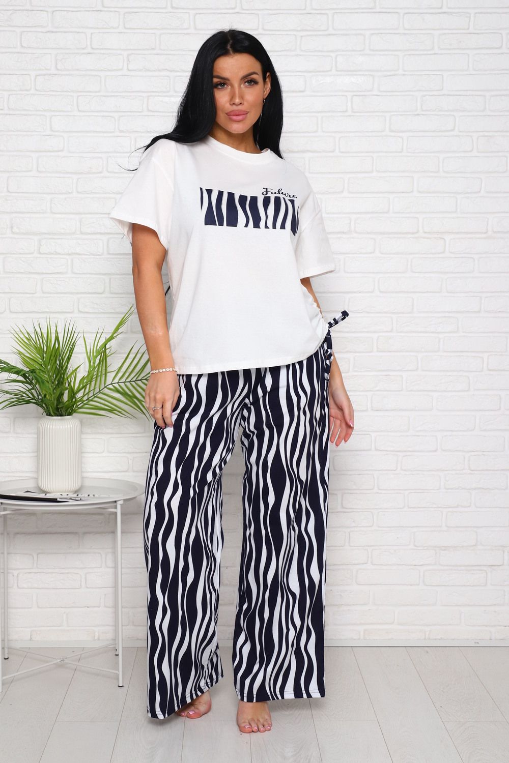 Костюм с брюками №082 - синий, белый