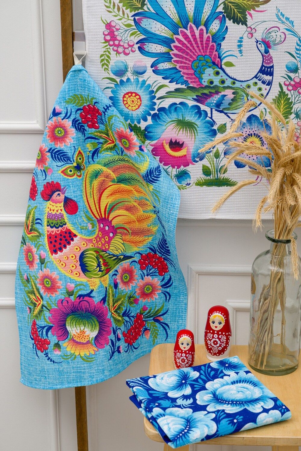 Полотенца вафельные Жар-птица - синий