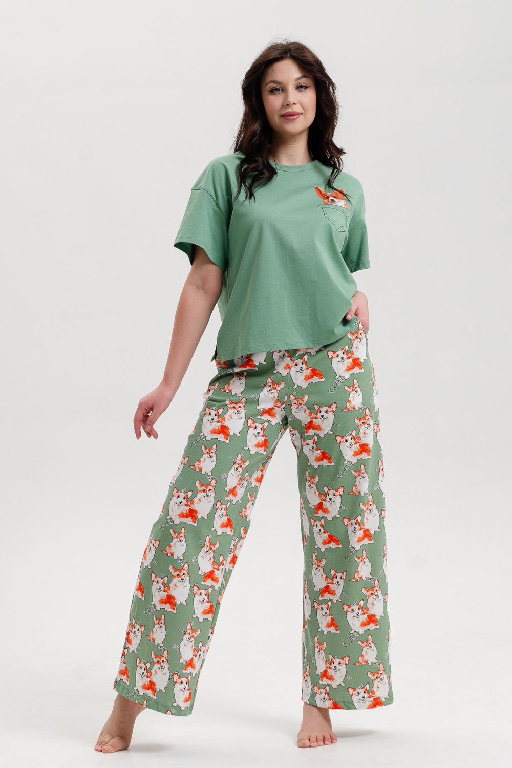 Костюм домашний арт. КД-00-007 - корги/зелёный