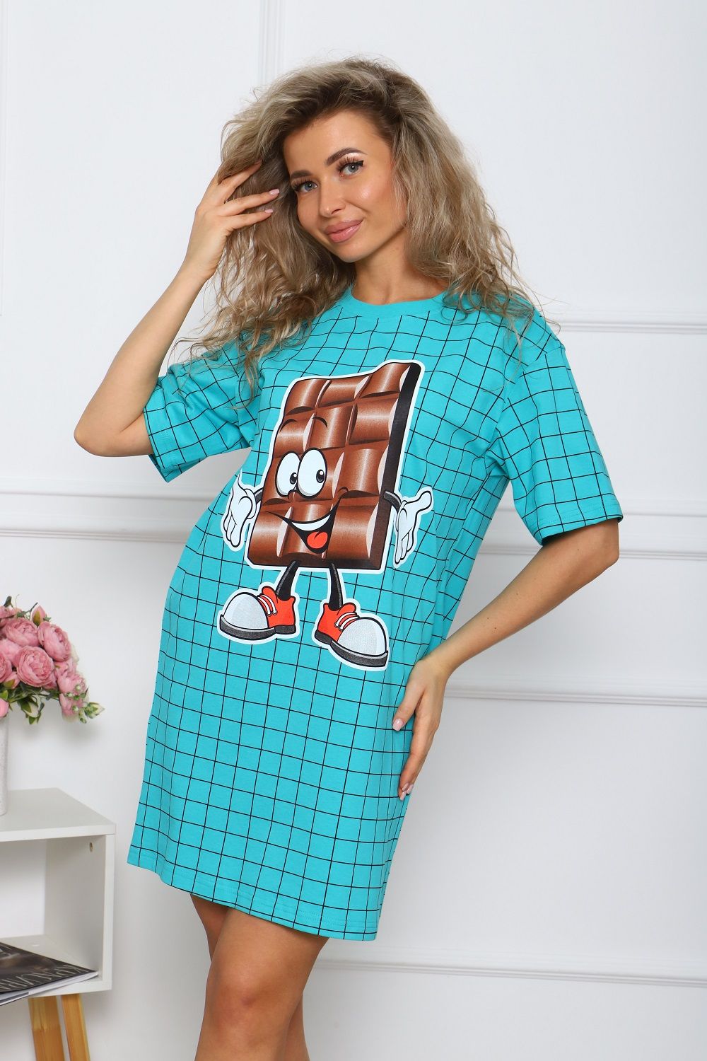 Туника 57128 - Светлая бирюза в клетку