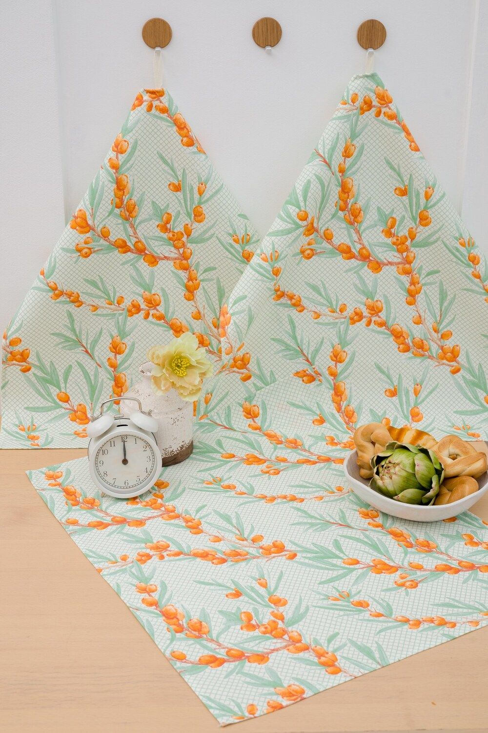 Полотенце кухонное Облепиха набор из 3шт - светло-бежевый