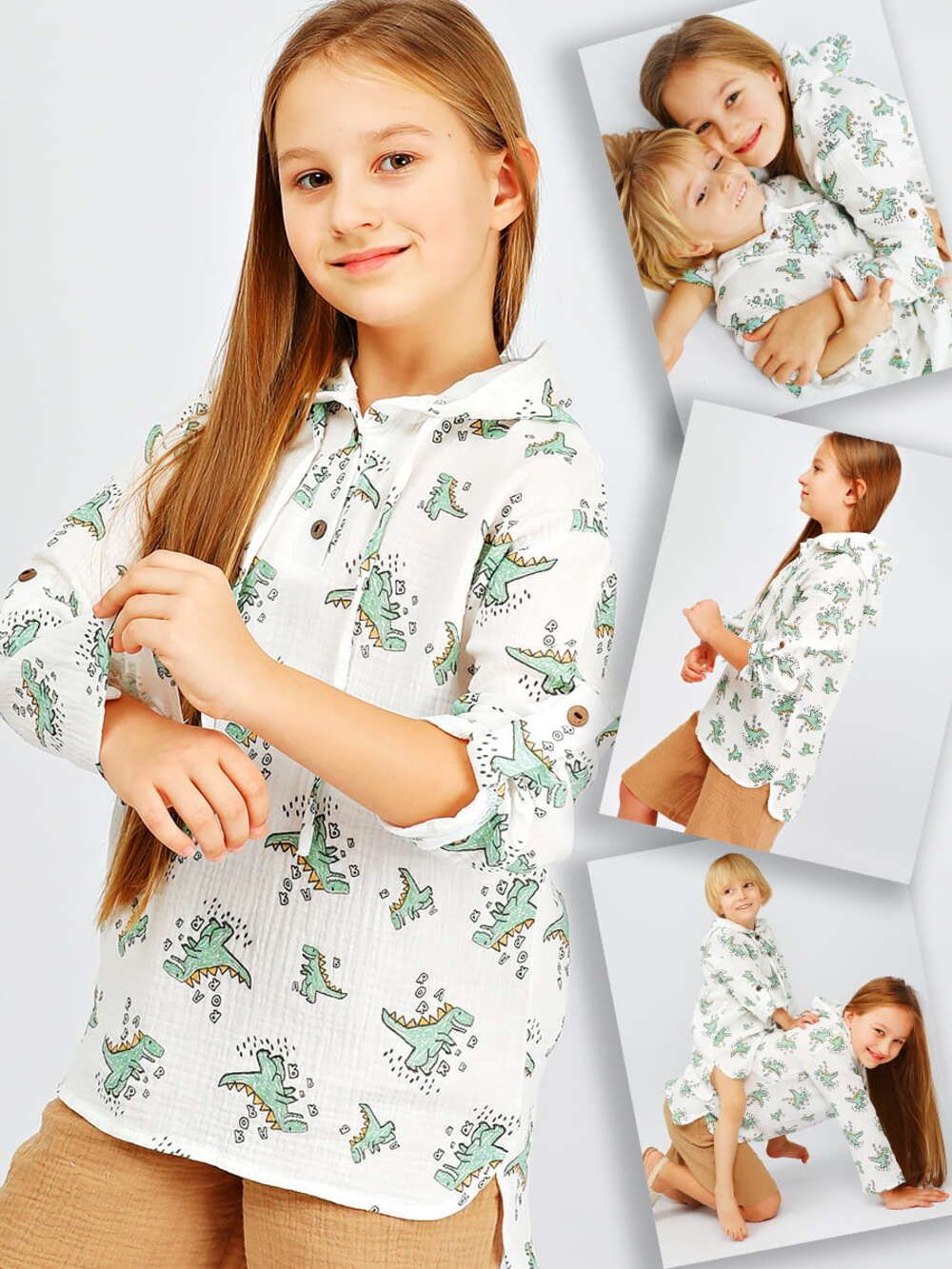 Туника муслиновая  с капюшоном SP2301 - белый