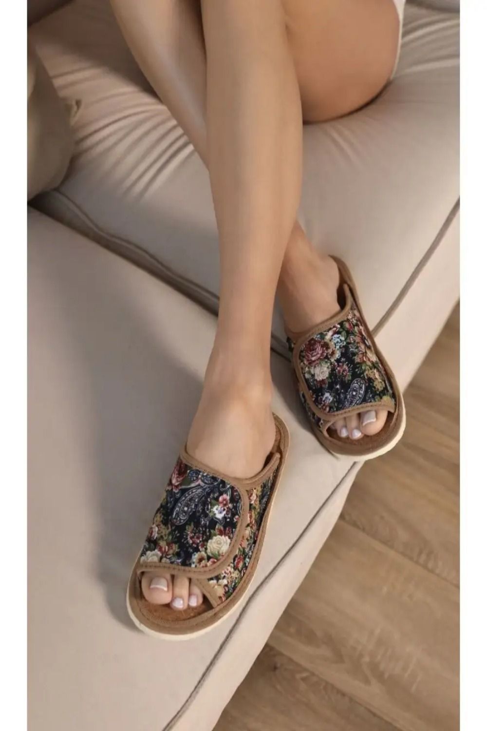 Тапочки женские арт.122п - т-синий, беж