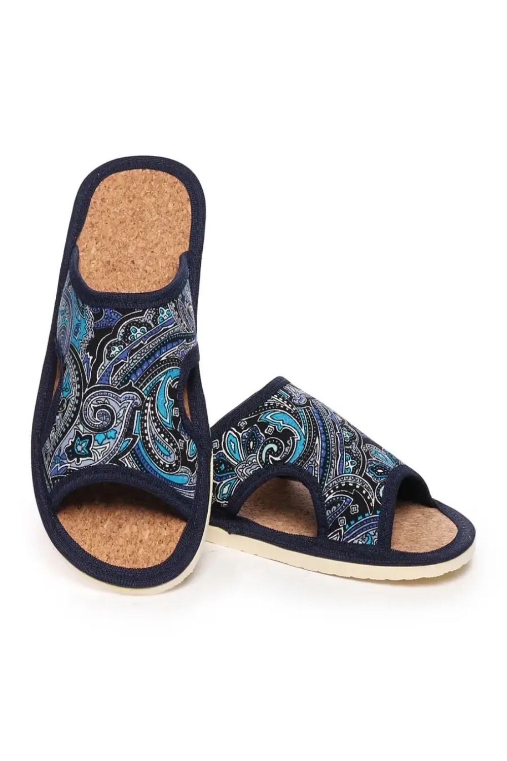 Тапочки женские арт.106п - синий+огурцы