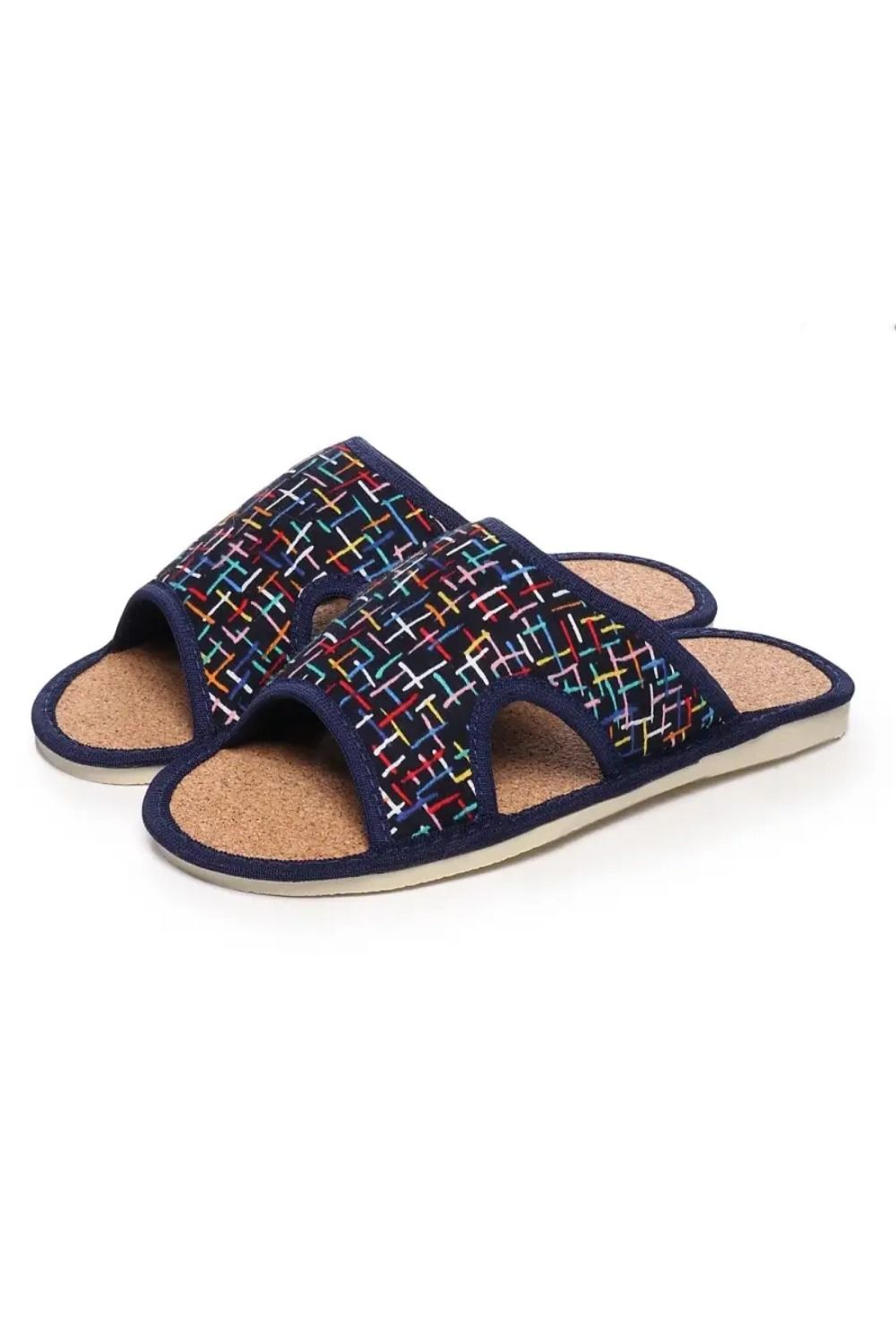 Тапочки женские арт.106п - синий+цветная полоса