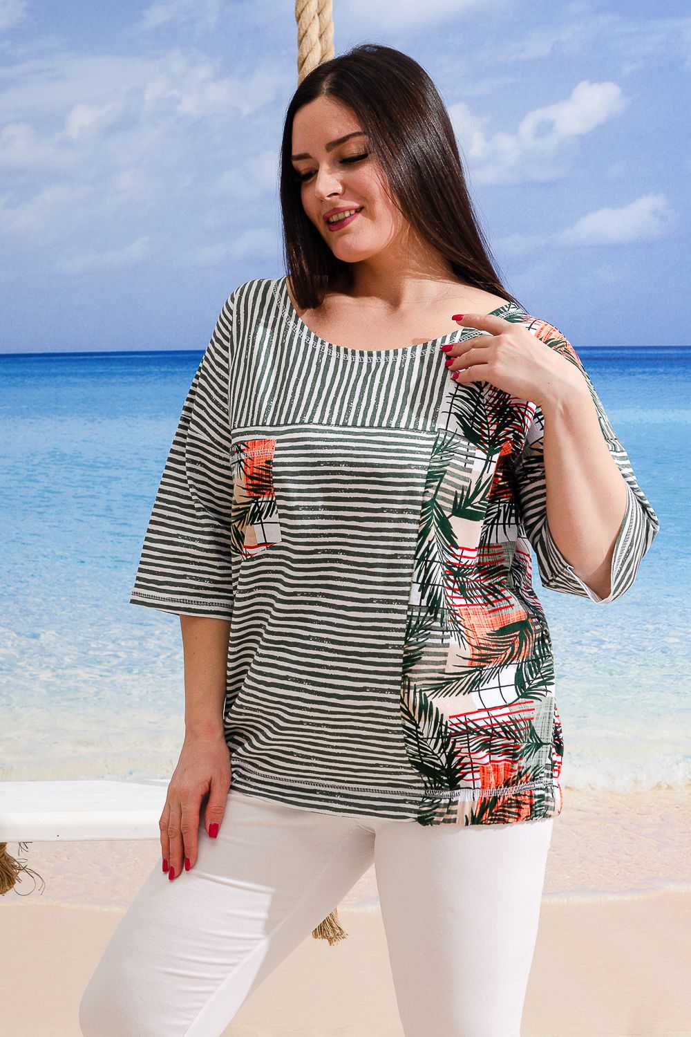 Туника 9230 - пальмы хаки