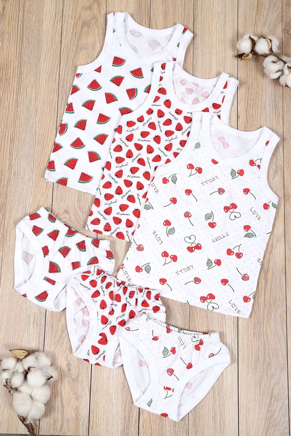 Комплект майка + трусы 3шт. для девочки арт. КПЛ-МТР-Д - ягодки