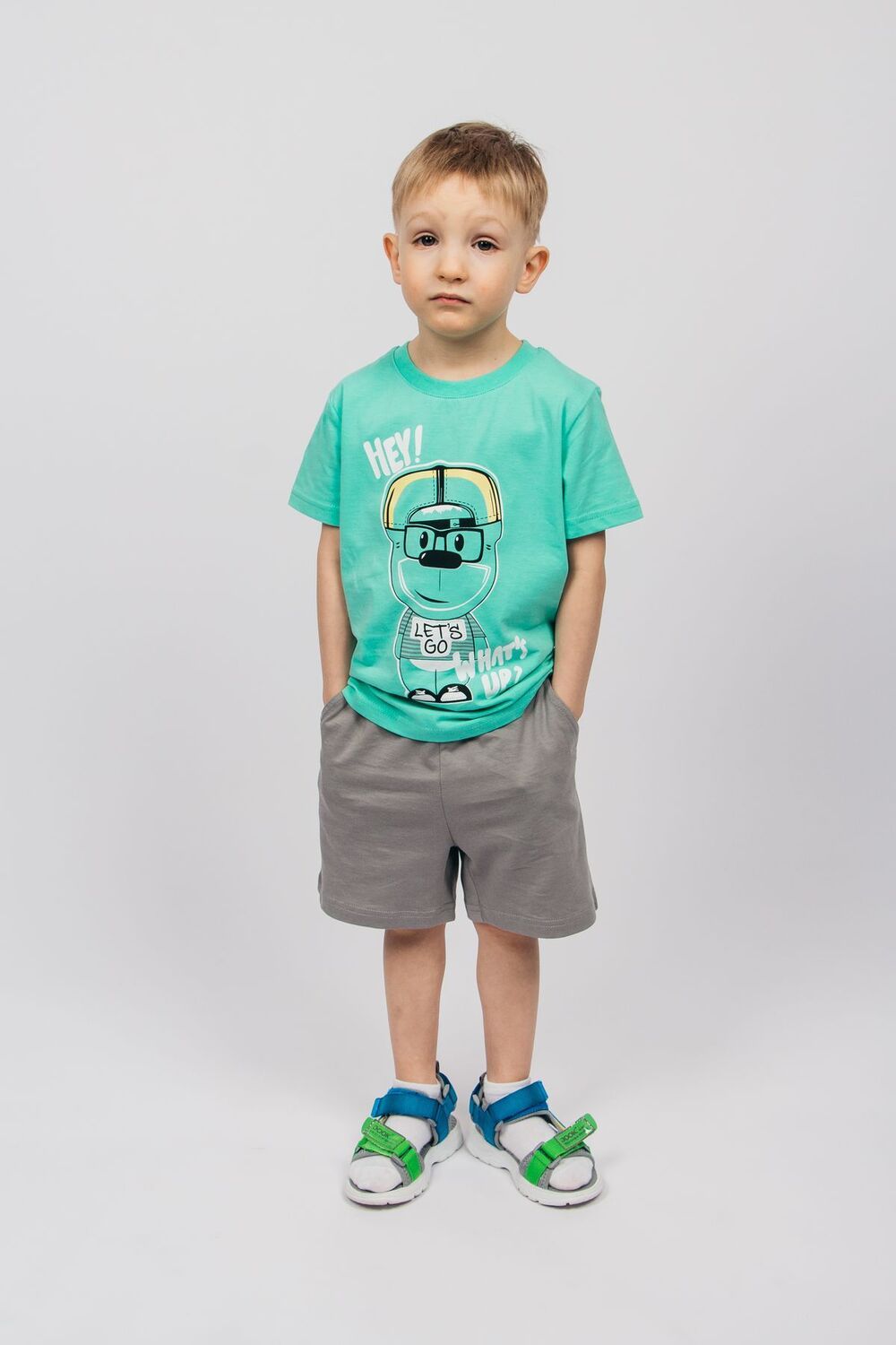 Комплект для мальчика (футболка и шорты) 42112 - ментол/серый