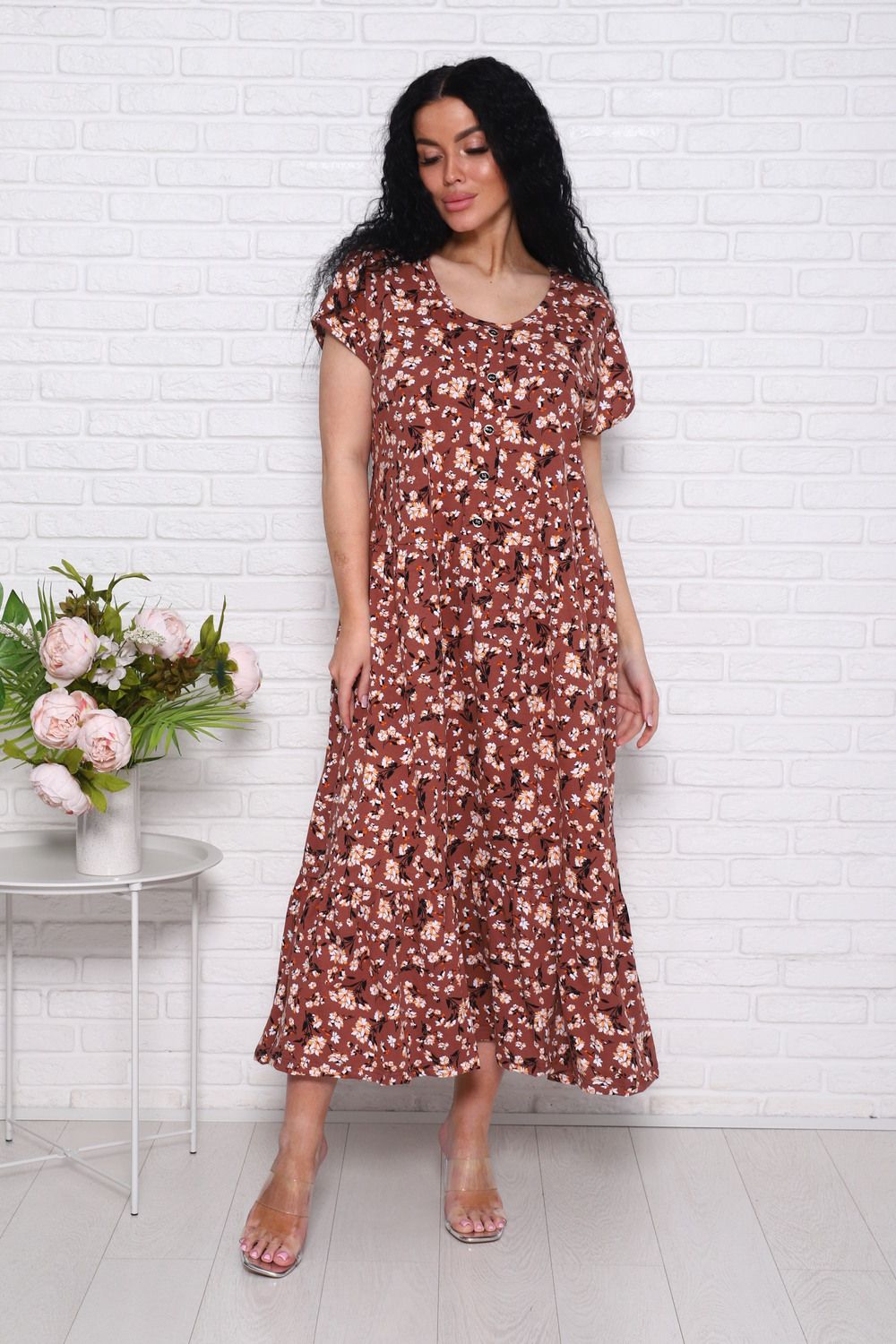 №090 Платье женское - коричневый