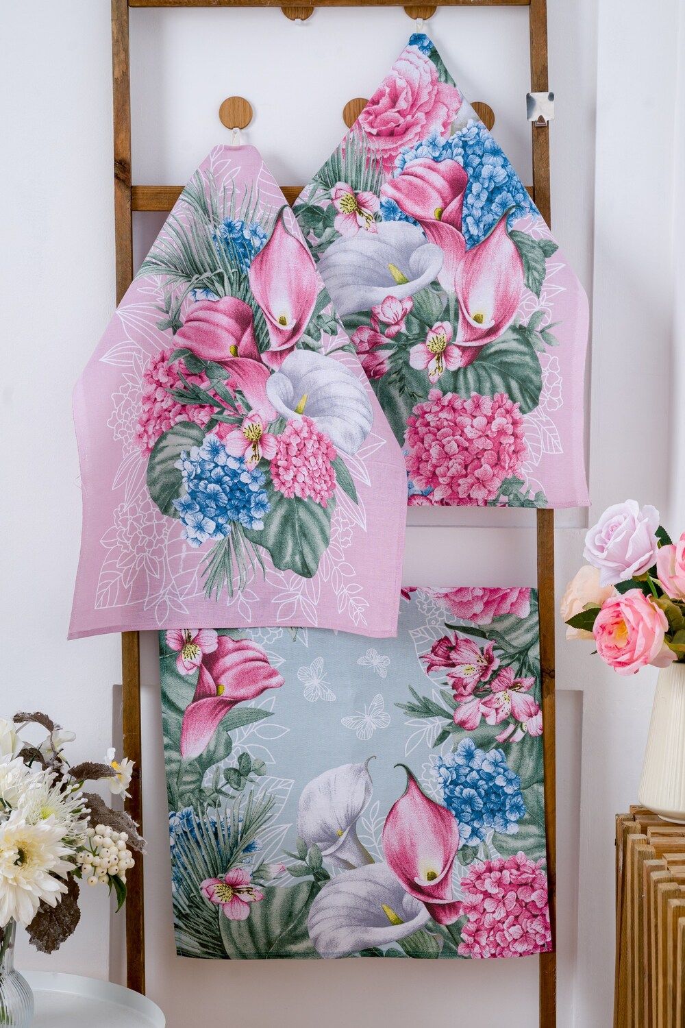 Полотенце Кухонное Мятный Аромат набор из 3 шт - розовый