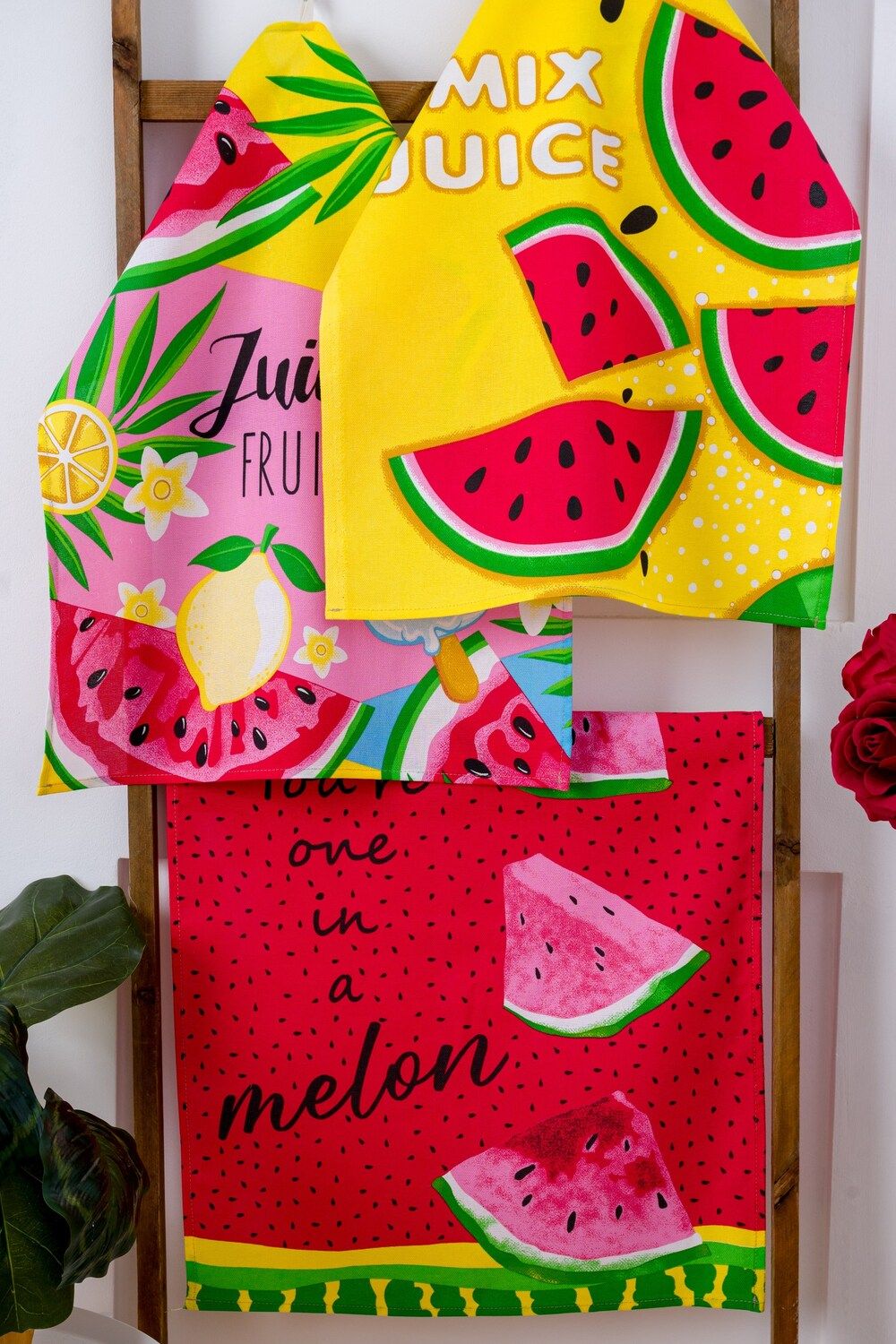 Полотенце кухонное Арбузы набор 3 шт - желтый,  зеленый