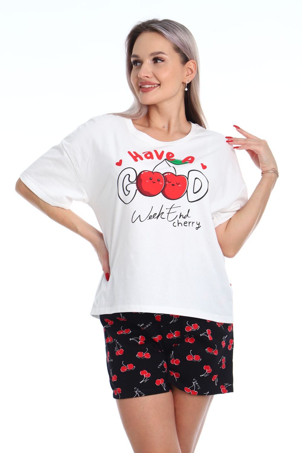 Пижама с шортами Очарование 0к-056к - белый/красный