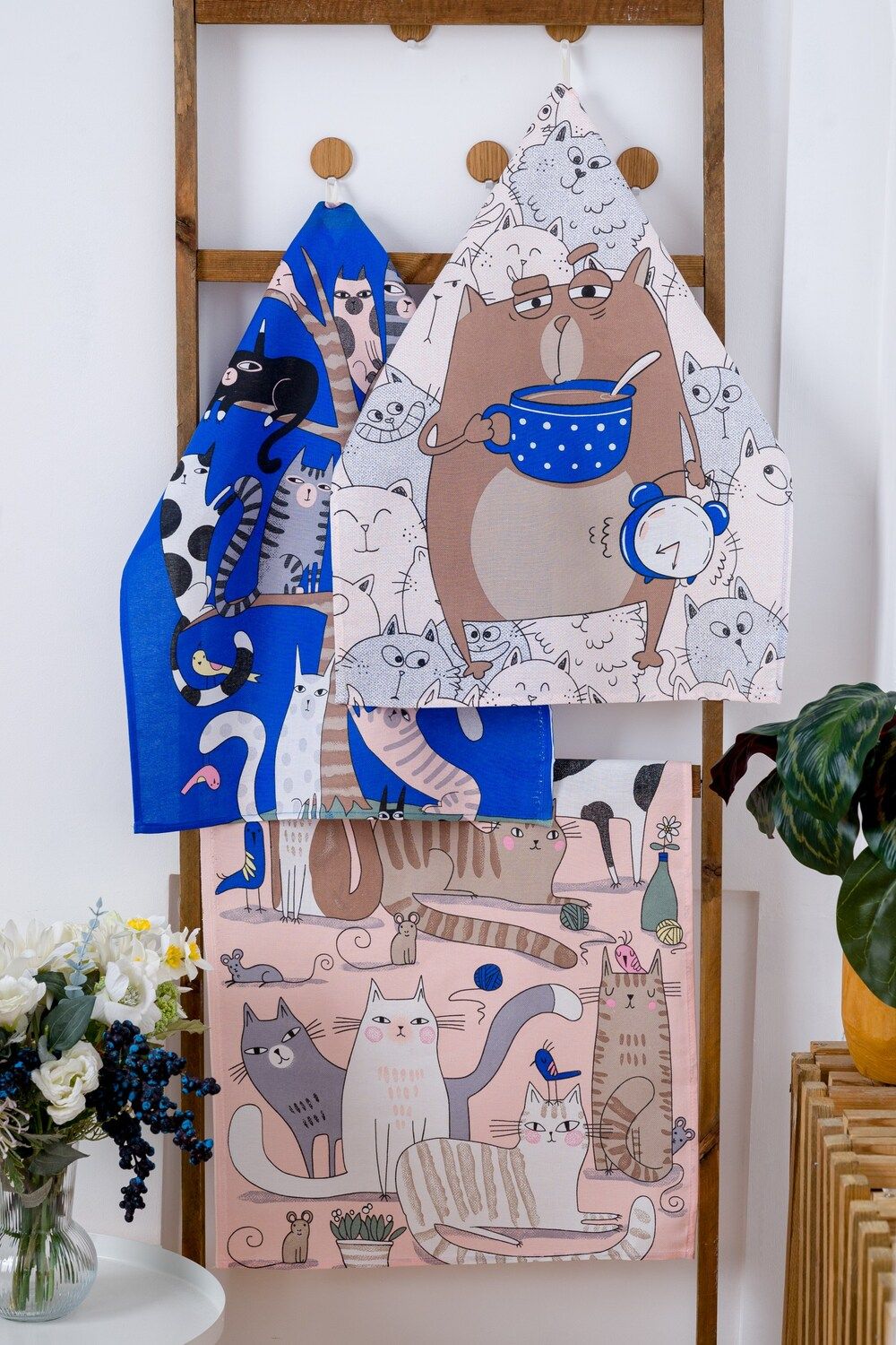 Набор кухонных полотенец Котофания - серый+синий