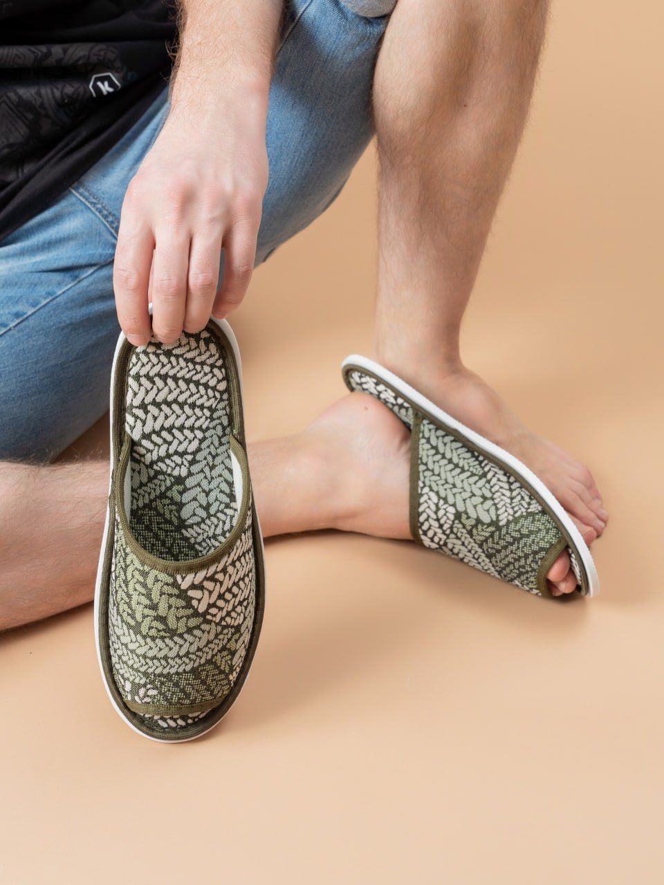 Тапочки домашние С-6МШО-МР - косички/зеленый