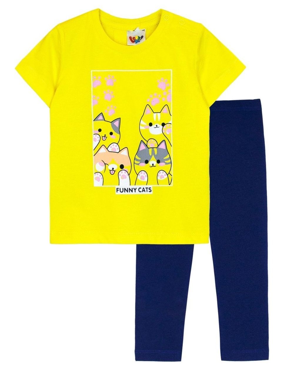 Комплект для девочки (футболка+лосины) 41135 - желтый/т.синий