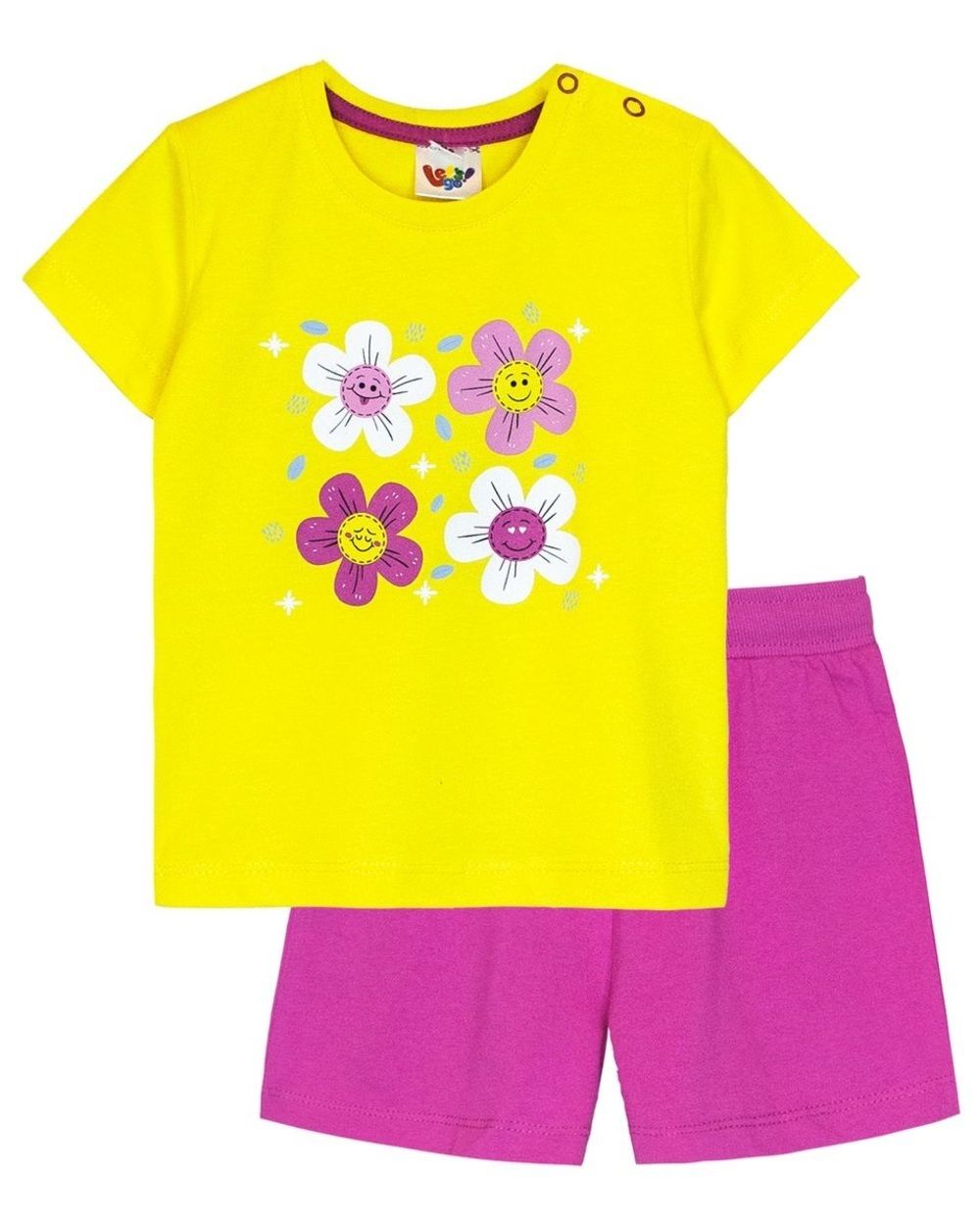 Комплект для девочки (футболка+шорты) 41131 - желтый/фуксия