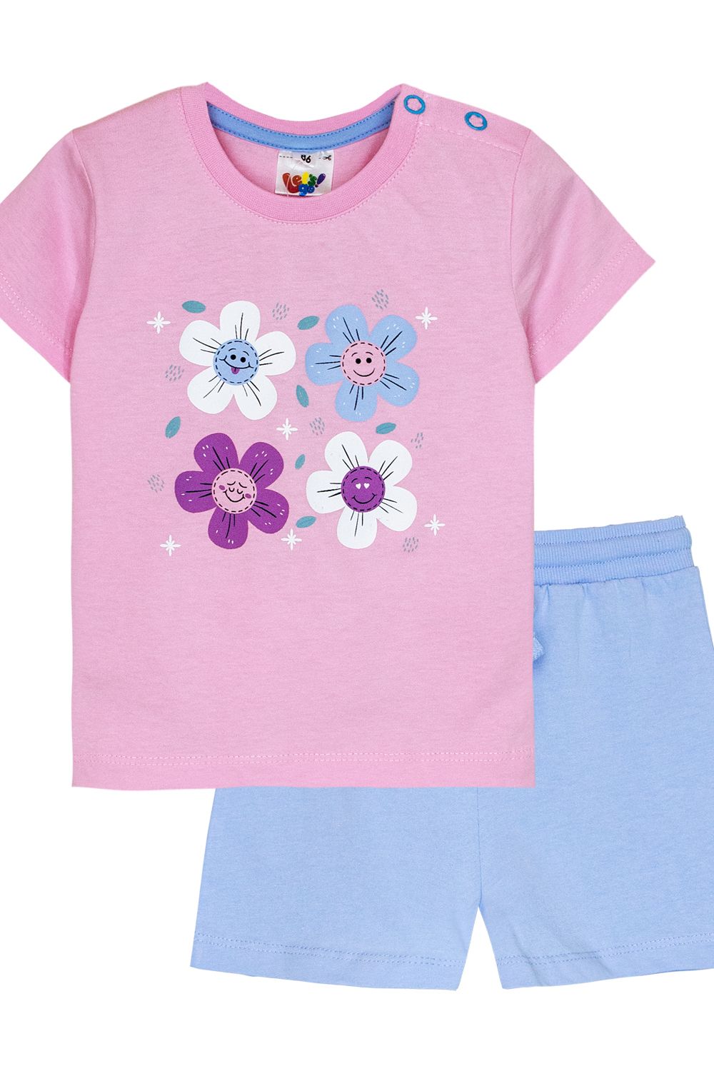 Комплект для девочки (футболка+шорты) 41131 - нежно-розовый/нежно-голубой