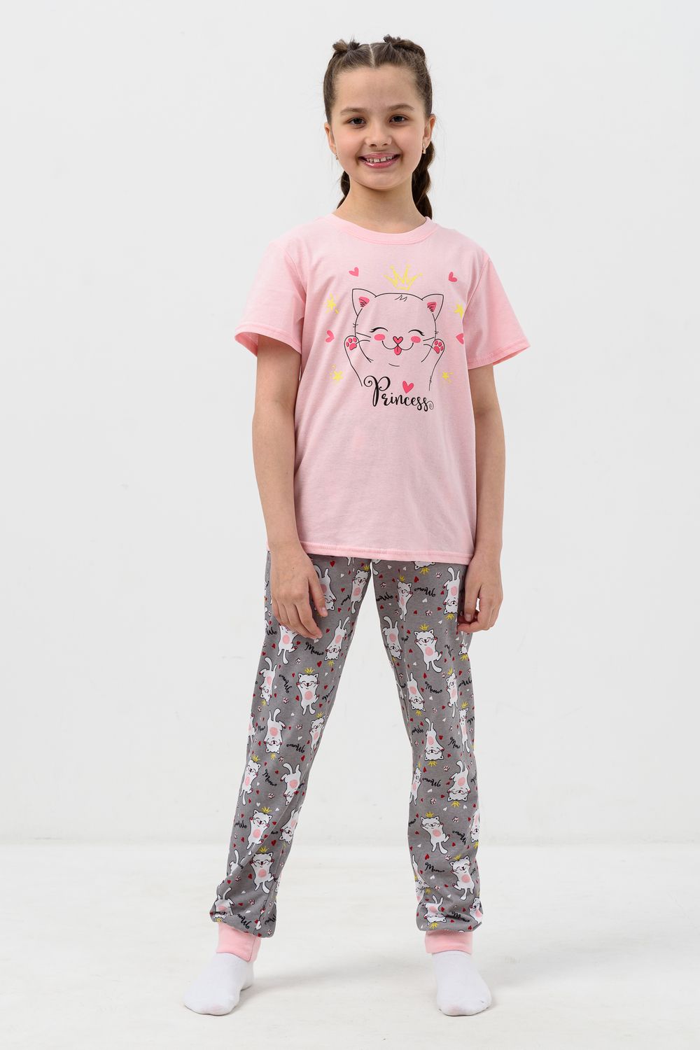 Пижама Королевишна детская короткий рукав с брюками - розовый