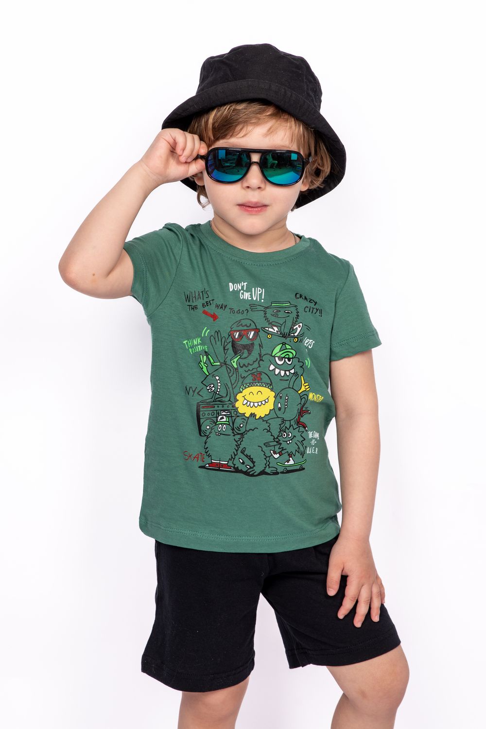 Комплект для мальчика (джемпер кор.рукав+шорты) 0421 - зеленый