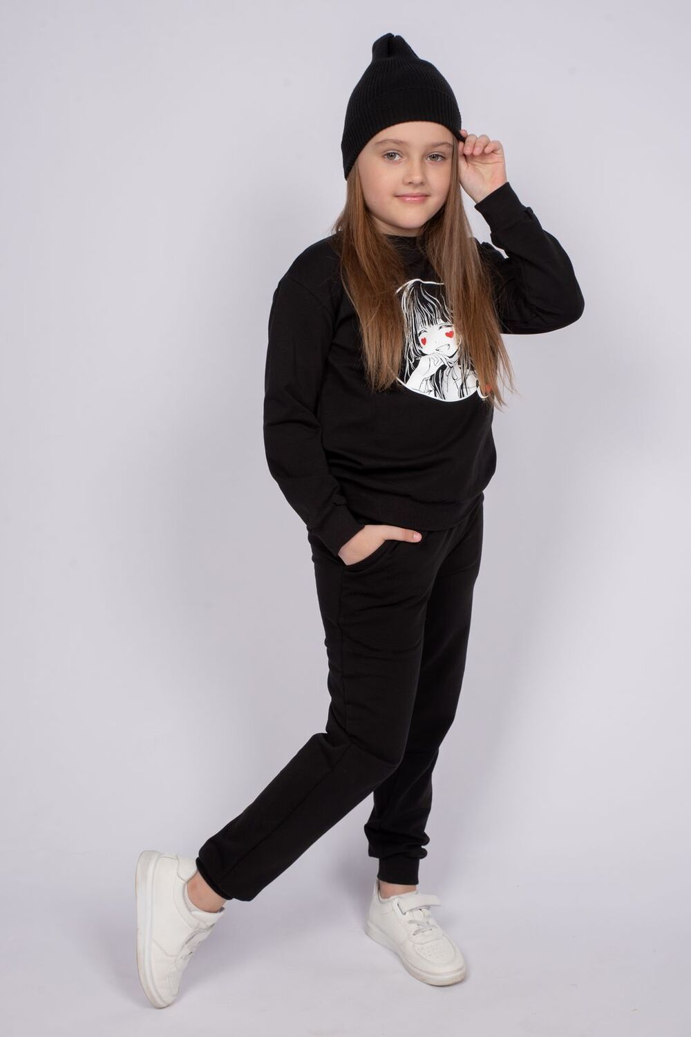 Комплект для девочки (джемпер+брюки) 0457 - черный
