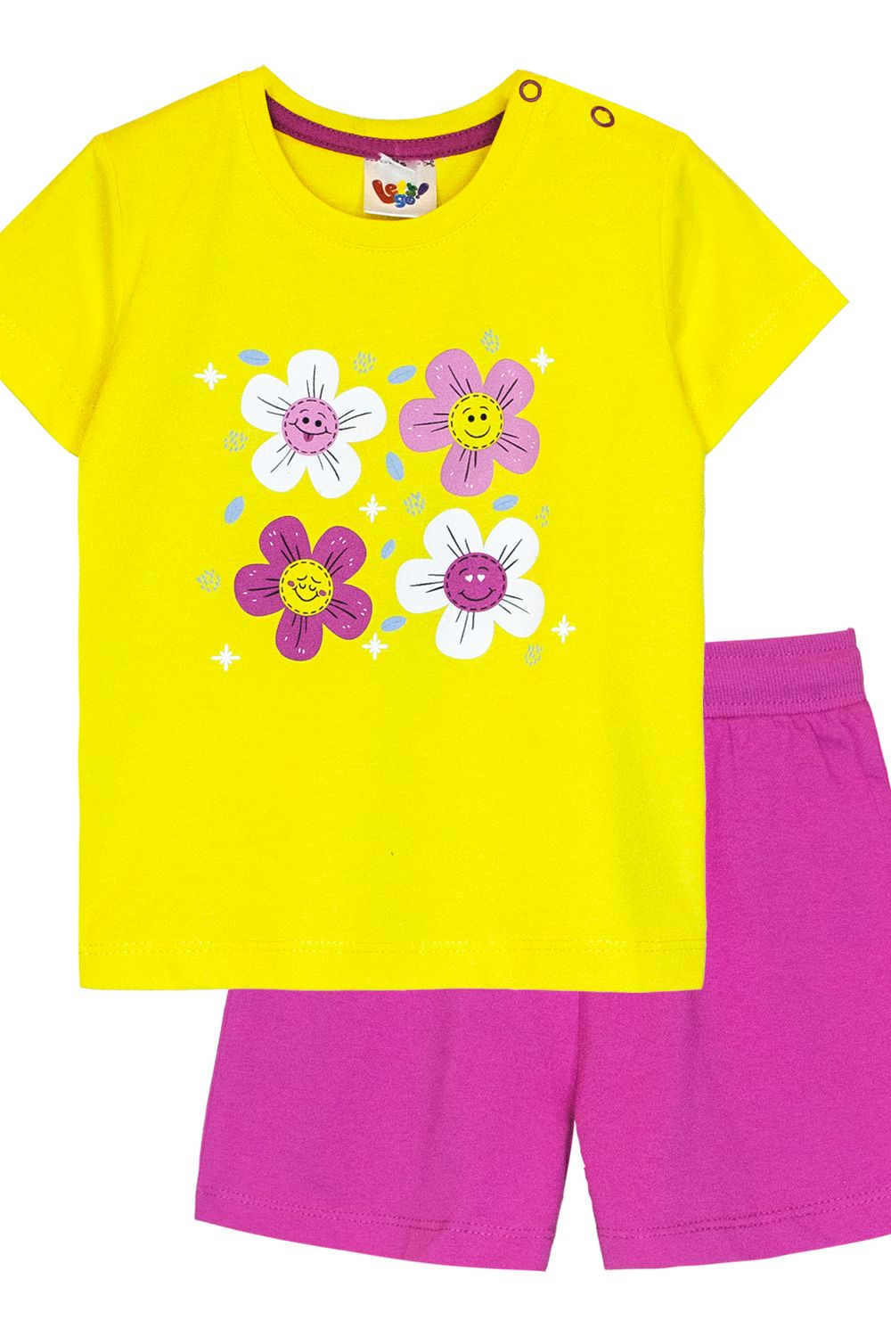 Комплект для девочки (футболка+шорты) 41131 (м) - желтый/фуксия